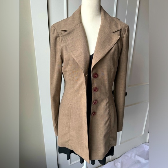 Bebe Long Tan 4 Button Woman’s Blazer Size 6 - Picture 1 of 5